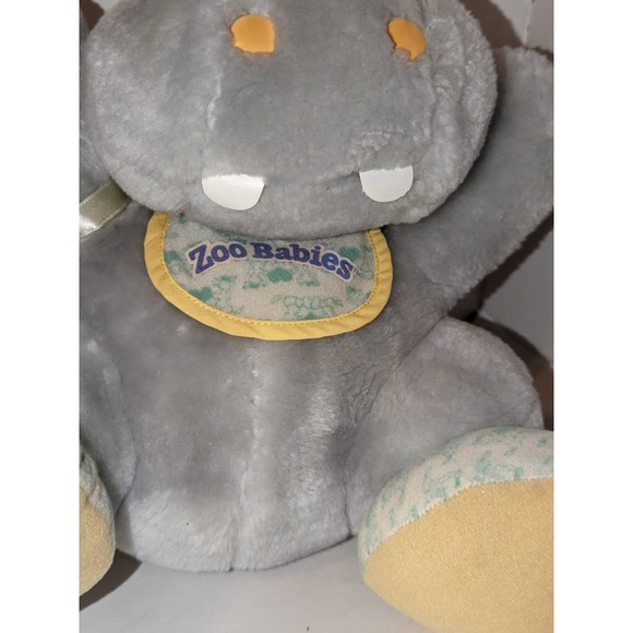 Vintage 1983 Tonka Zoo Babies 12" Grey Hippo Plush Toy Bib Hippopotamus - Picture 3 of 8